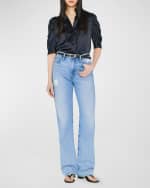 Image 5 of 6: FRAME Gillian Silk Ruched Sleeve Top