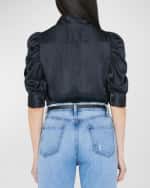 Image 4 of 6: FRAME Gillian Silk Ruched Sleeve Top