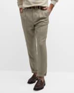 Image 4 of 6: Brunello Cucinelli Men's Sage Chevron Linen Pants