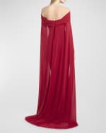 Image 4 of 6: Talbot Runhof Metallic Ruched Off-The-Shoulder Tulle Cape Gown