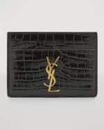 Image 1 of 4: Saint Laurent YSL Monogram Card Case in Croc-Embossed Leather