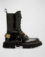 Image 1 of 6: Moschino Men's Lug Sole Leather Combat Boots