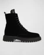 Image 1 of 5: John Galliano Paris Men's Lug Sole Velvet Combat Boots