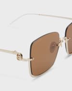 Image 3 of 5: Gucci Semi-Rimmed Metal & Acetate Square Sunglasses