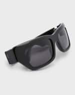 Image 5 of 5: Gucci Men's Full-Rim Logo Embellished Acetate Rectangle Sunglasses