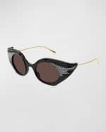 Image 1 of 2: Gucci Embellished Acetate & Metal Cat-Eye Sunglasses
