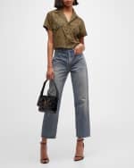 Image 5 of 6: Saint Laurent Printed Crop Button-Front Shirt