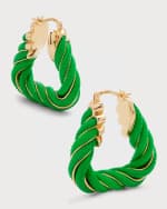Image 4 of 5: Bottega Veneta Leather Twist Triangle Hoop Earrings