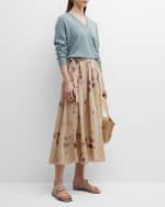 Image 5 of 6: Loro Piana Iris Bluebells Pleated Midi Skirt with Front Tie