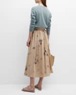 Image 3 of 6: Loro Piana Iris Bluebells Pleated Midi Skirt with Front Tie