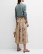 Image 4 of 6: Loro Piana Iris Bluebells Pleated Midi Skirt with Front Tie