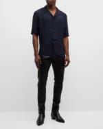 Image 2 of 6: Saint Laurent Men's Jacquard Stripe Silk Camp Shirt