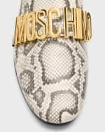 Image 3 of 5: Moschino Men's Maxi Lettering Snake-Print Leather Loafers