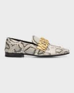 Image 1 of 5: Moschino Men's Maxi Lettering Snake-Print Leather Loafers