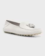 Image 5 of 6: Loro Piana Leather Tassel Moccasin Driver Loafers