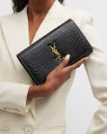 Image 3 of 6: Saint Laurent Cassandra YSL Wallet on Chain in Croc Embossed Leather