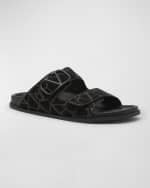 Image 4 of 5: Valentino Garavani Men's V-Logo Textile Slide Sandals