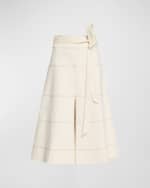 Image 1 of 5: Tanya Taylor Hudson High-Waist Belted Denim Midi Skirt