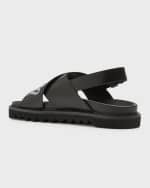 Image 3 of 6: Moschino Men's Crisscross Leather Logo Sandals