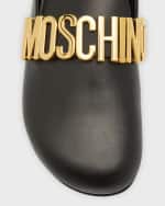 Image 3 of 5: Moschino Men's Logo Leather Clog Slides