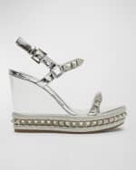 Image 1 of 5: Christian Louboutin Pyraclou Metallic Spike Wedge Sandals