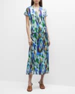 Image 5 of 7: Misook Watercolor-Print Surplice Blouse