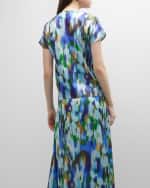 Image 4 of 7: Misook Watercolor-Print Surplice Blouse