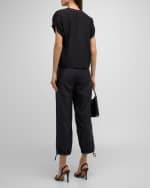 Image 5 of 6: Cinq a Sept Lorainne Short Ruched-Sleeve Silk Top