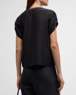 Image 4 of 6: Cinq a Sept Lorainne Short Ruched-Sleeve Silk Top