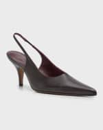 Image 4 of 5: THE ROW Napa Leather Slingback Pumps