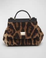 Image 1 of 5: Dolce&Gabbana Girl's Sicily Faur-Fur Leopard-Print Satchel Bag