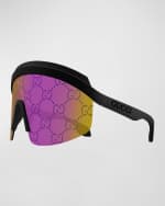Image 2 of 3: Gucci Multi-Color GG Lattice Acetate Shield Sunglasses