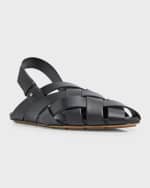 Image 5 of 6: Bottega Veneta Men's Alfie Intreccio Leather Slippers