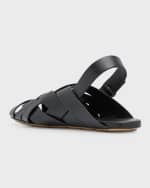 Image 3 of 6: Bottega Veneta Men's Alfie Intreccio Leather Slippers