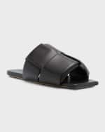 Image 5 of 6: Bottega Veneta Men's Intreccio Leather Slide Sandals