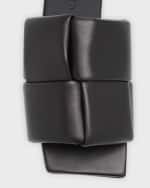 Image 4 of 6: Bottega Veneta Men's Intreccio Leather Slide Sandals