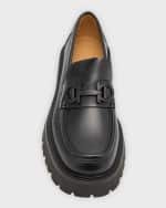 Image 5 of 5: Ferragamo Men's Florian Chunky Leather Gancini Bit Loafers