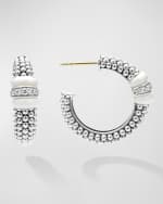 Image 4 of 4: LAGOS White Caviar Diamond and Ceramic Hoop Earrings