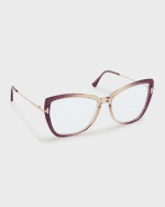 Image 1 of 5: TOM FORD Blue Blocking Ombre Acetate & Metal Butterfly Glasses