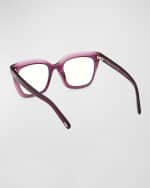 Image 2 of 5: TOM FORD Violet Blue Blocking Square Acetate Glasses