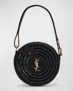 Image 1 of 6: Saint Laurent YSL Monogram Round Shoulder Bag in Raffia
