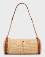 Image 1 of 6: Saint Laurent Cassandre Small YSL Tube Shoulder Bag in Raffia