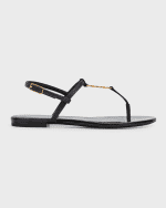 Image 1 of 6: Saint Laurent Cassandra YSL Medallion Flat Sandals