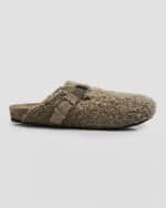 Image 1 of 6: Brunello Cucinelli Shearling Buckle Slipper Mules