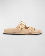 Image 1 of 6: Fendi F Buckle Leather Slide Sandals