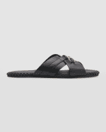Image 1 of 5: Fendi Men's O'Lock Vitel Leather Slide Sandals