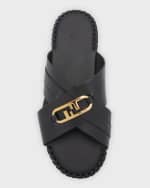Image 5 of 5: Fendi Men's O'Lock Vitel Leather Slide Sandals