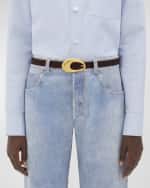 Image 2 of 4: Bottega Veneta Drop Leather Belt With Brass Buckle