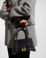 Image 2 of 6: Balenciaga Hourglass Small Croc-Embossed Bag