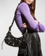 Image 2 of 6: Balenciaga Le Cagole XS Croc-Embossed Shoulder Bag with Rhinestones